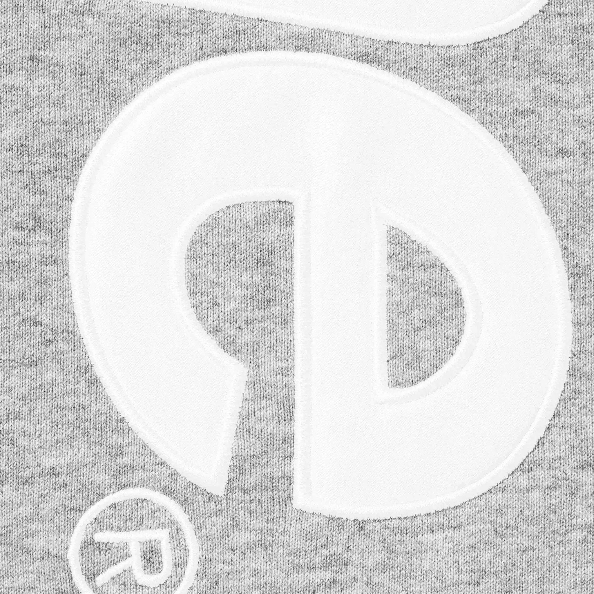 Detailed View of Supreme Satin Applique Heather Grey Hoodie (FW25) FW25SW77 HEATHER GREY